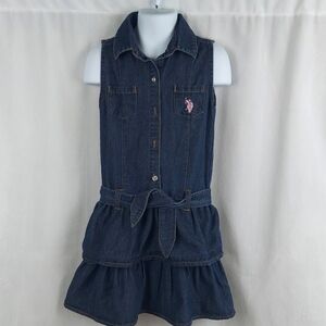 U.S. Polo Assn. Sleeveless Denim Tiered Ruffle Dress - blue - size 5